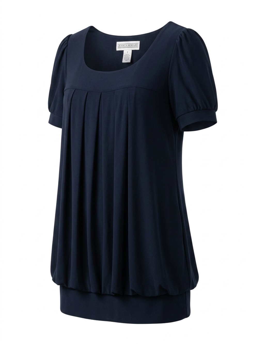 Jessica Howard Navy Pleated Scoop Neck Blouse